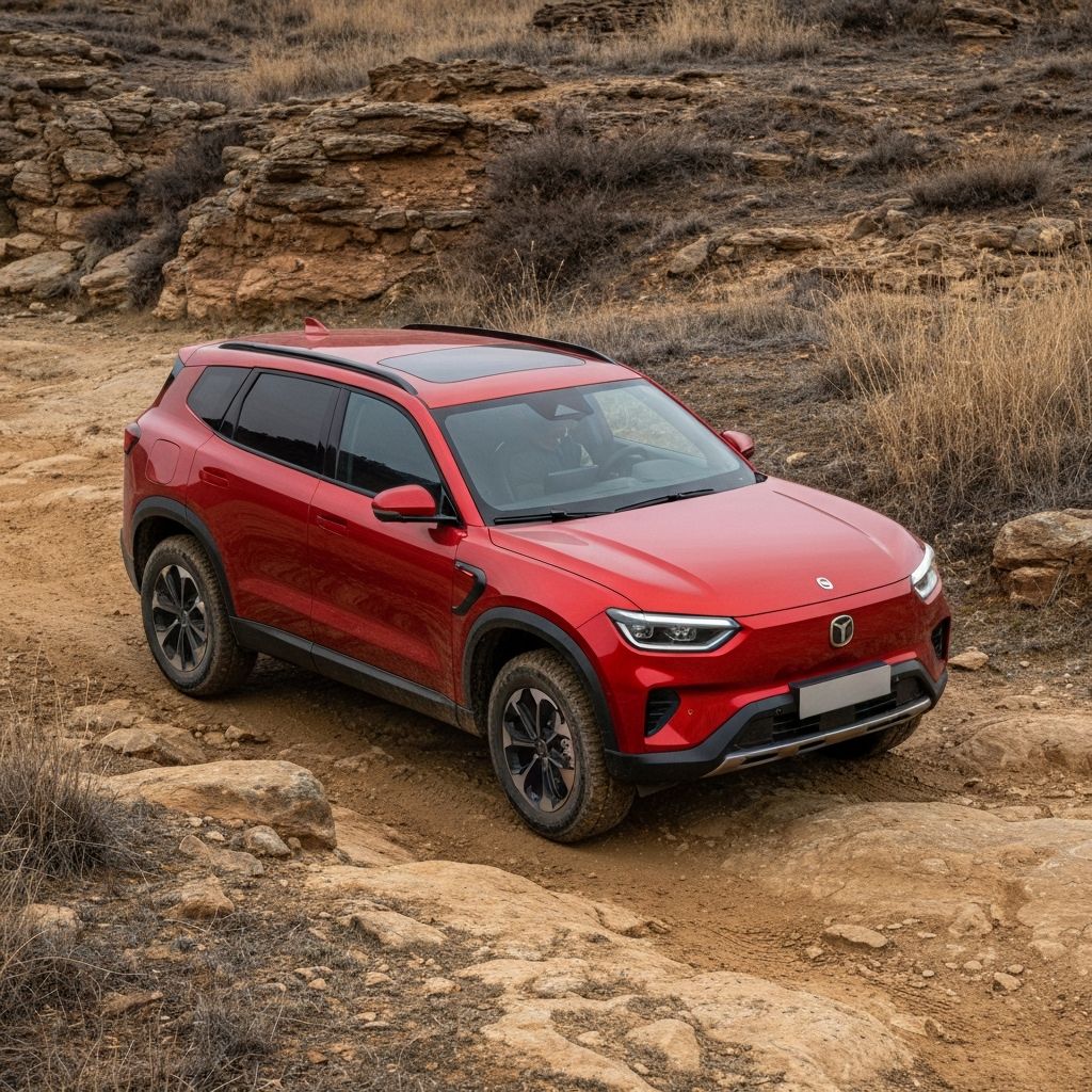 Electric SUV on rugged terrain